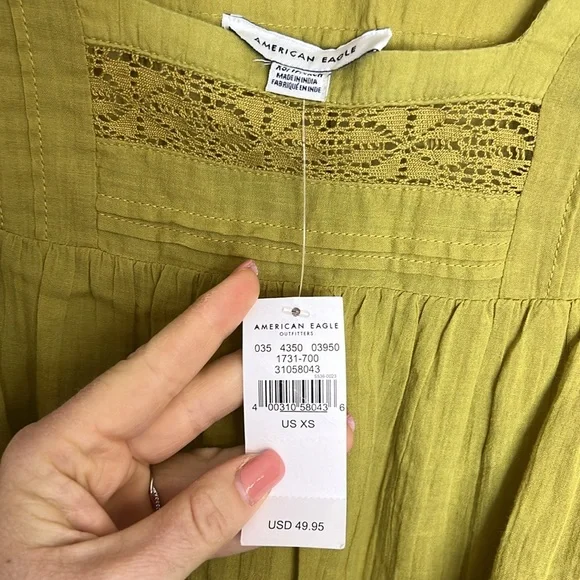 NWT AEO Green Puff Sleeve Top- XS - Picture 6 of 7